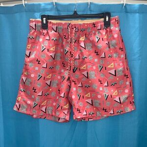 Broken Threads surf shorts pink green yellow black white